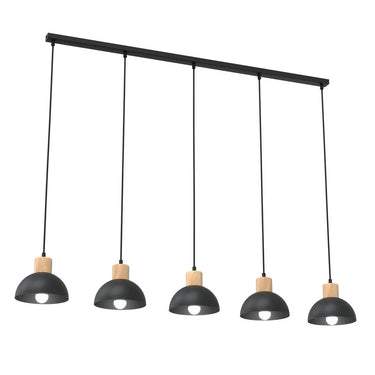SECO 5-lichts hanglamp - Zwart metaal met hout
