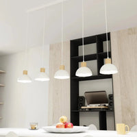 Emibig SECO 5-lichts hanglamp - Wit metaal houten accent