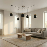 Kru hanglamp hout 5-lichts zwart