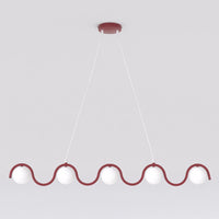 Sinus hanglamp wit glas 5-lichts bordeaux