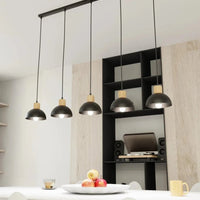 Emibig SECO 5-lichts hanglamp - Zwart metaal met hout
