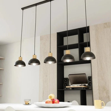 SECO 5-lichts hanglamp - Zwart metaal met hout