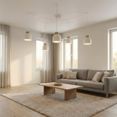Kru wooden pendant lamp 5-light white