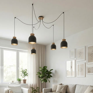 Kru hanglamp hout 5-lichts zwart hanglamp met lampenkap - metaal en hout online kopen bij Mooier Thuis