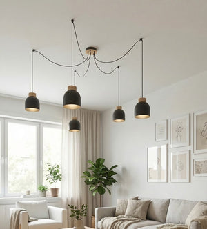 Kru wooden pendant lamp 5-light black