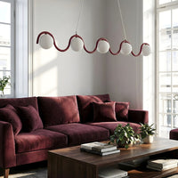 Sinus hanglamp wit glas 5-lichts bordeaux