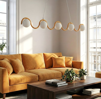 Sinus hanglamp wit glas 5-lichts oranje