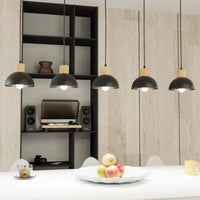 Emibig SECO 5-lichts hanglamp - Zwart metaal met hout - Mooier Thuis