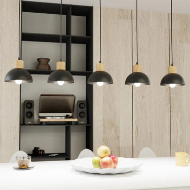 SECO 5-lichts hanglamp - Zwart metaal met hout