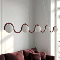 Sinus hanglamp wit glas 5-lichts bordeaux