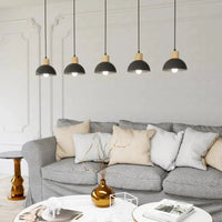 SECO 5-lichts hanglamp - Zwart metaal met hout - afbeelding 2