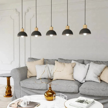 SECO 5-lichts hanglamp - Zwart metaal met hout