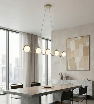 Sinus hanglamp wit glas 5-lichts mokka