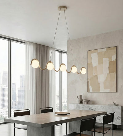 Sinus hanglamp wit glas 5-lichts mokka