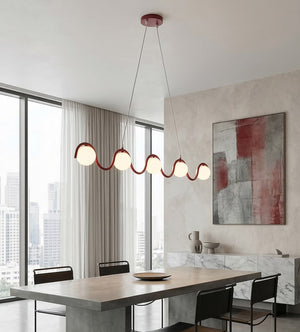 Sinus hanglamp wit glas 5-lichts bordeaux