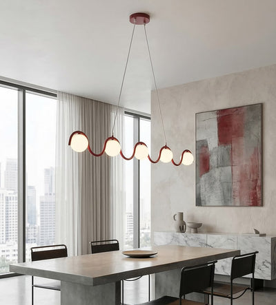 Sinus hanglamp wit glas 5-lichts bordeaux