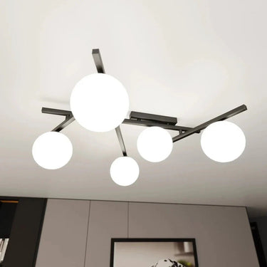 SMART 5-lichts plafondlamp - Wit glas - Zwart frame