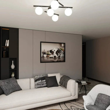 SMART 5-lichts plafondlamp - Wit glas - Zwart frame