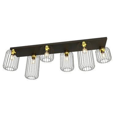 BARN 6-lichts plafondlamp - Zwart met gouden accenten