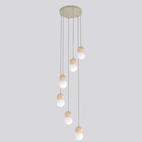 Loop hanglamp wit glas 6-lichts mokka naturel