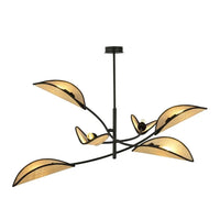 LOTUS 6-lichts hanglamp - Zwart frame rotan kappen - Mooier Thuis