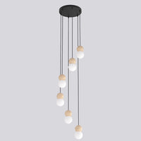 Loop hanglamp wit glas 6-lichts zwart naturel