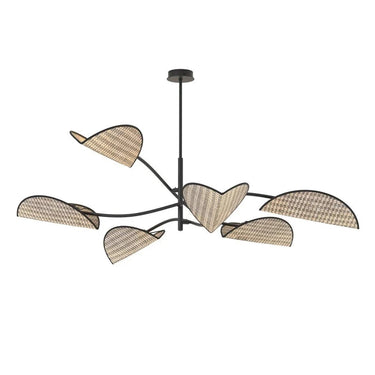 LOTUS 6-lichts hanglamp - Naturel bladvormige kappen