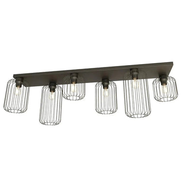 BARN 6-lichts plafondlamp - Zwart metalen draadkappen