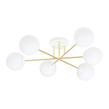 MAGNUM 6-lichts plafondlamp - Wit glas - Goud frame