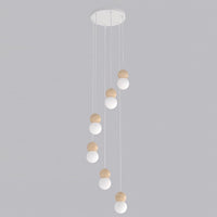 Loop hanglamp wit glas 6-lichts naturel