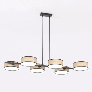DRUMZ 6-lichts hanglamp - Rotan kappen - Zwart frame