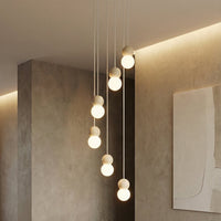Loop hanglamp wit glas 6-lichts naturel