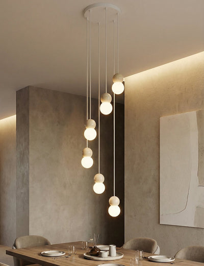 Loop hanglamp wit glas 6-lichts naturel