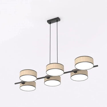 DRUMZ 6-lichts hanglamp - Rotan kappen - Zwart frame
