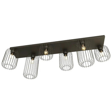 BARN 6-lichts plafondlamp - Zwart metalen draadkappen