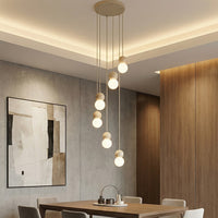 Loop hanglamp wit glas 6-lichts mokka naturel