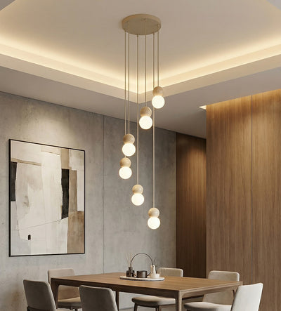 Loop hanglamp wit glas 6-lichts mokka naturel