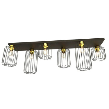 BARN 6-lichts plafondlamp - Zwart met gouden accenten
