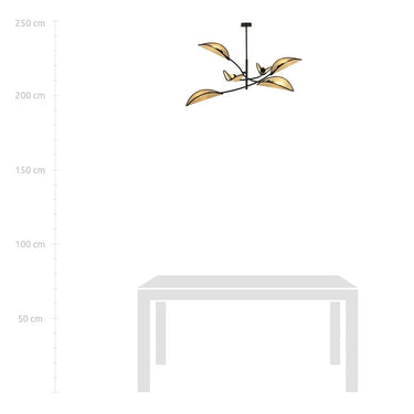 LOTUS 6-lichts hanglamp - Zwart frame rotan kappen