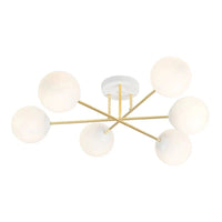 Emibig MAGNUM 6-lichts plafondlamp - Wit glas - Goud frame