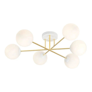 MAGNUM 6-lichts plafondlamp - Wit glas - Goud frame