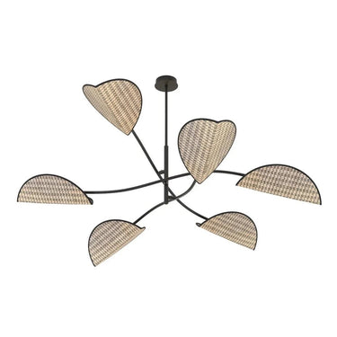 LOTUS 6-lichts hanglamp - Naturel bladvormige kappen