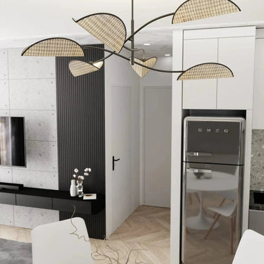 LOTUS 6-lichts hanglamp - Naturel bladvormige kappen