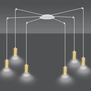 TRAKER 6-lichts hanglamp - Wit gouden accenten
