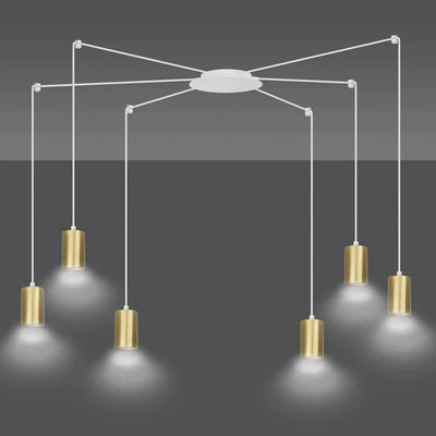 TRAKER 6-lichts hanglamp - Wit gouden accenten