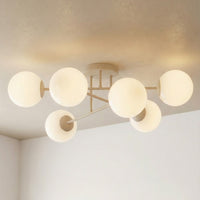 Roma plafondlamp opaalwit glas 6-lichts mokka