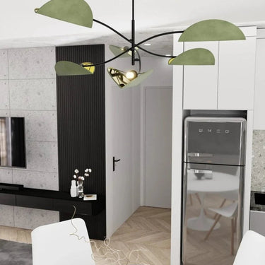 LOTUS 6-lichts hanglamp - Groen - Zwart frame