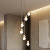 Loop hanglamp wit glas 6-lichts mokka naturel