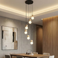Loop hanglamp wit glas 6-lichts zwart naturel