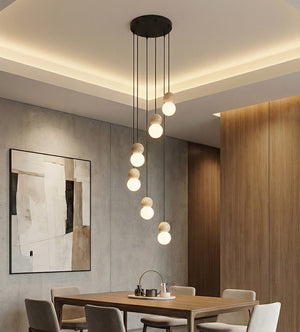 Loop hanglamp wit glas 6-lichts zwart naturel